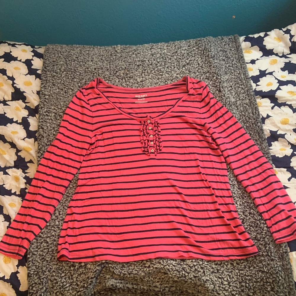 Pink and Black Striped Long Sleeve Old Navy Top